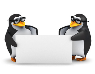 3d Penguins hold a sign between them © Steve Young
