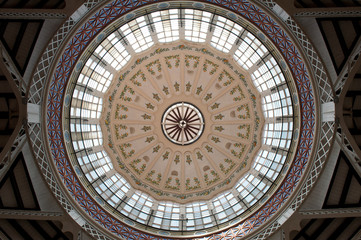 Inside view of the ceiling. Central market in Valencia, Spain.