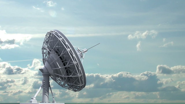 rotating radio telescope on sky background