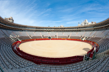 Interior view of Plaza de toros (bullring) in Valencia, Spain.