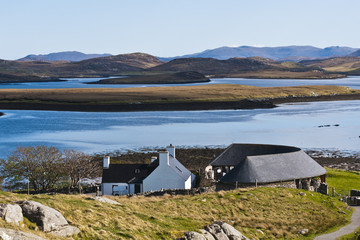 Landscape, Callanish standing stones visitor centre and Loch Cea