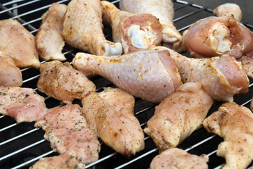 barbecue with delicious grilled meat on grill