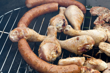 barbecue with delicious grilled meat on grill