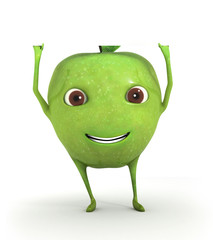Cute green apple holding a blank paper