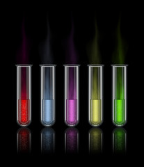 Test tubes with colored chemicals