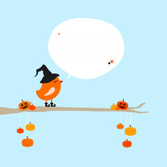 Cute Halloween Bird On Tree Speech Bubble Blue