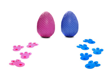 Pink and blue tracks for Easter eggs hunt