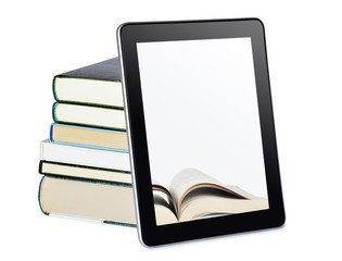 tablet pc with books