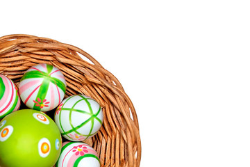 Easter eggs in a basket from corner