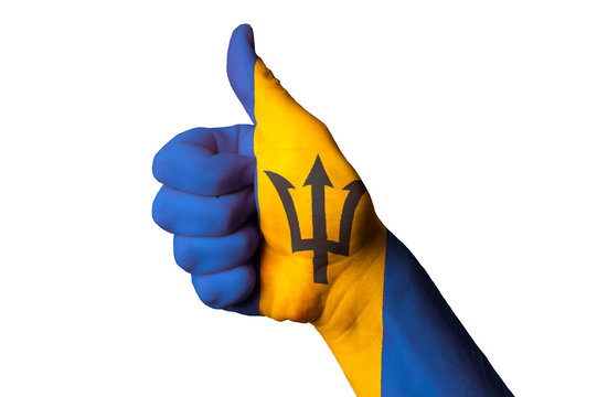 barbados national flag thumb up gesture for excellence and achie