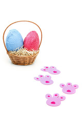 Fototapeta na wymiar Pink tracks for Easter eggs hunt