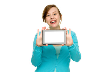 Young woman holding digital tablet