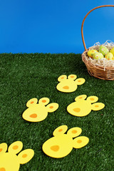 Easter eggs hunt with bunny tracks