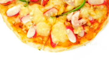 Delicious pizza with seafood isolated on white