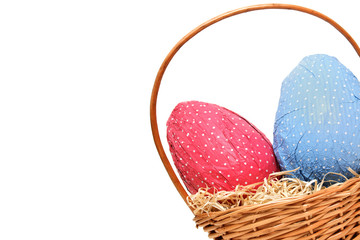 Easter eggs in a basket from corner