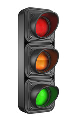 Traffic lights 3d. Movement road control. Isolated on white back