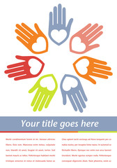 United hands and hearts with copy space vector.