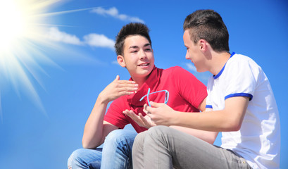 Teenage boys talking outdoor
