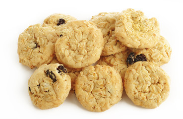 Oatmeal cookies with raisin on white