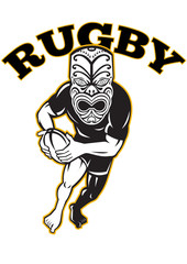 Maori Mask Rugby Player Running with Ball