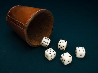 Dice and leather cup.