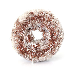 Coconut chocolate donut isolated on white