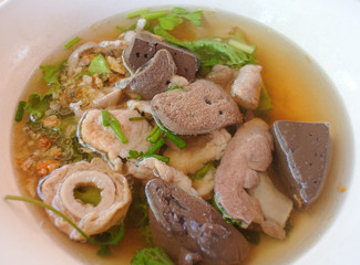 Pork, vegetables, water, hot soup. Food Thai style