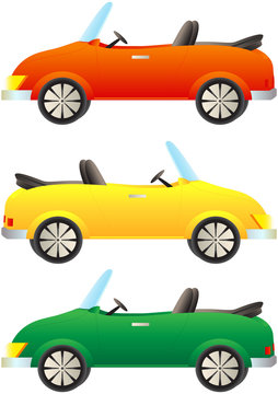 set cartoon colorful cars cabriolet