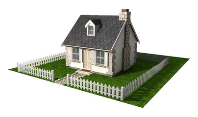 Quaint Cottage House With Garden And Picket Fence