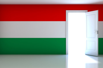 Hungary flag on empty room