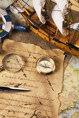 Vintage navigation equipment, compass and other instruments