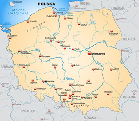 Übersichtskarte von Polen mit Nachbarländern