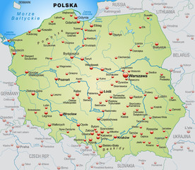 Landkarte von Polen mit Nachbarländern