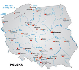 Inselkarte von Polen in grau
