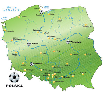 Fototapeta Karte von Polen mit Fussball-Austragungsorten