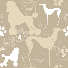 Seamless light background with dogs
