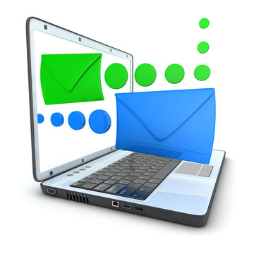 laptop e-mail blue and green