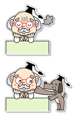 悩む博士を慰める犬