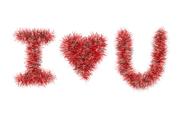 I love U with tinsel pattern on white background
