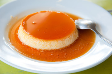 Delicious vanilla custard in caramel sauce