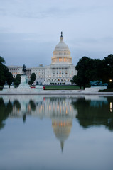 Capitol building with pool reflection at night,  Washington DC