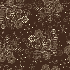 seamless pattern with flowers on a brown background
