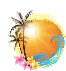 Fototapeta na wymiar Round background with palm trees