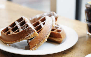 Homestyle Belgian waffles on a white plate