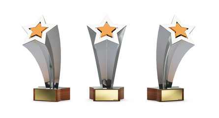 star trophy with a golden plate for custom text isolated on whit