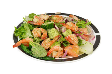 Oriental prawns shrimp salad a white background.