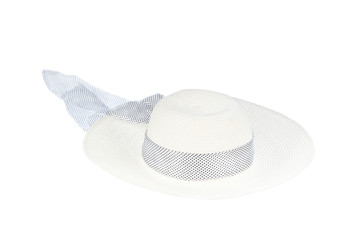 Straw hat with ribbon isolated on white