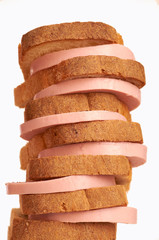 The cut bread and sausage