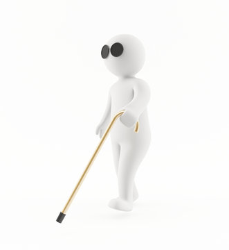 3D blind man walking with a cane