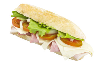 sandwich with ham onion tomatoes salad and cheese
